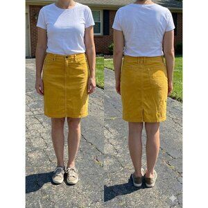 LL Bean Women's 8 Reg Mustard Yellow Corduroy Skirt Straight Pencil Stretch